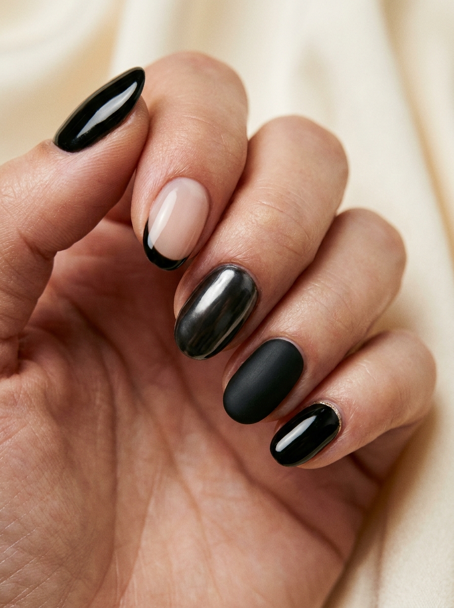 Modern Mixed Black Nails als Schwarze Nägel Ideen Inspiration 2026